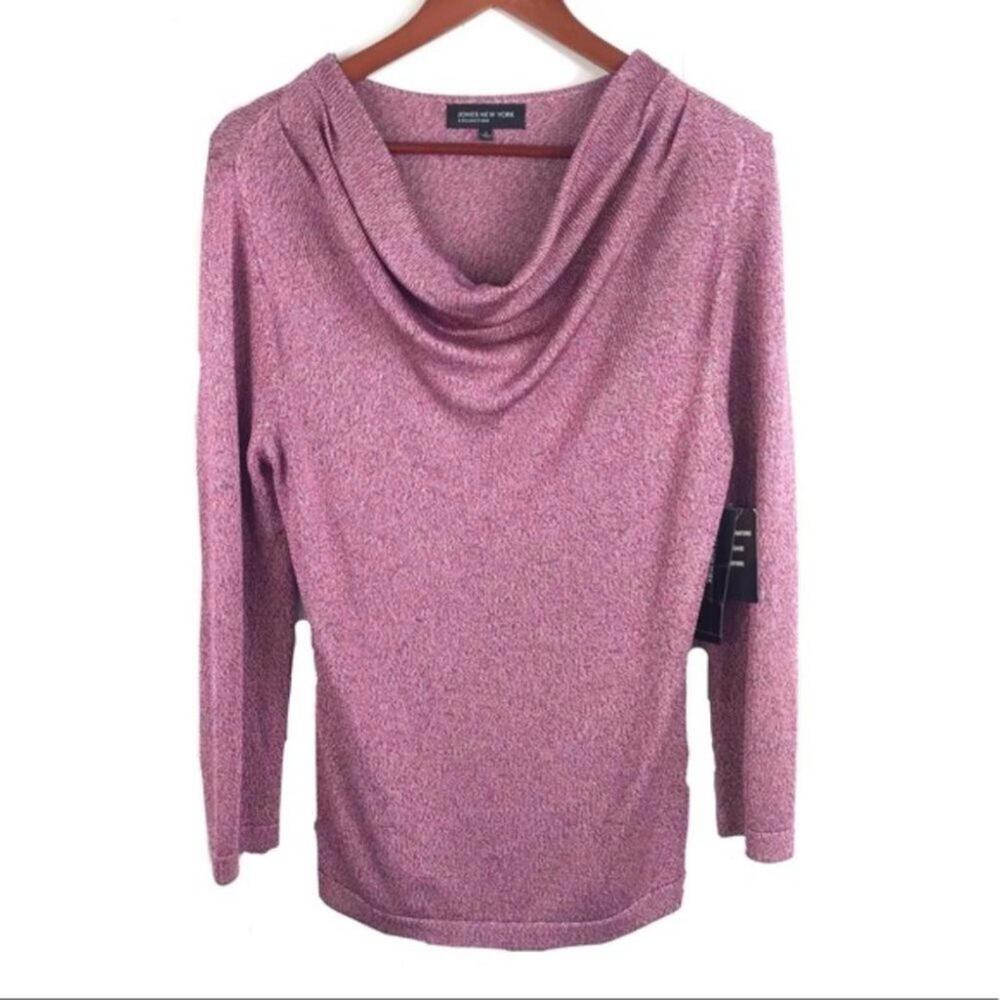 Jones New York Collection Metallic Cowl Neck Knit Sweater Soft Girl Romantic